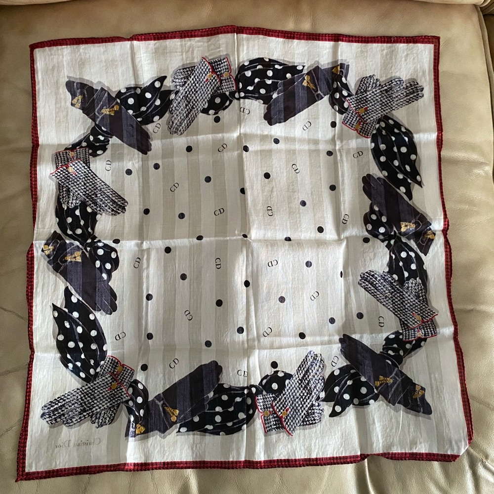 Vintage Christian DIOR Small Scarf Neck Hair Cotton Glove Print - Picture 10 of 10